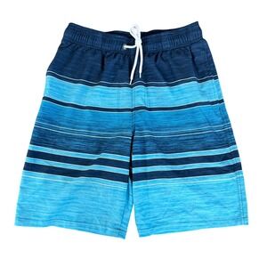 Mens Swim Trunks S Blue Striped Drawstring Lined Beach Vacation Coastal Summer
